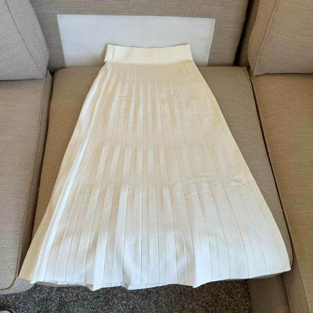 BEST Sezane Leonine Knit Midi Skirt Small Ecru Ivory Off White French Stretchy - Picture 6 of 11